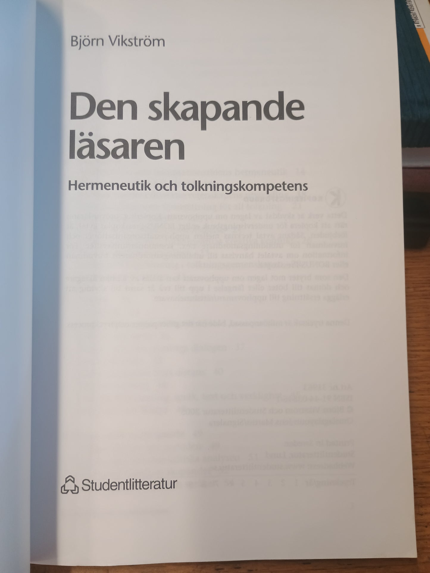 Den skapande läsaren, hermeneutikk och tolkningskompetens, Björn Vikström