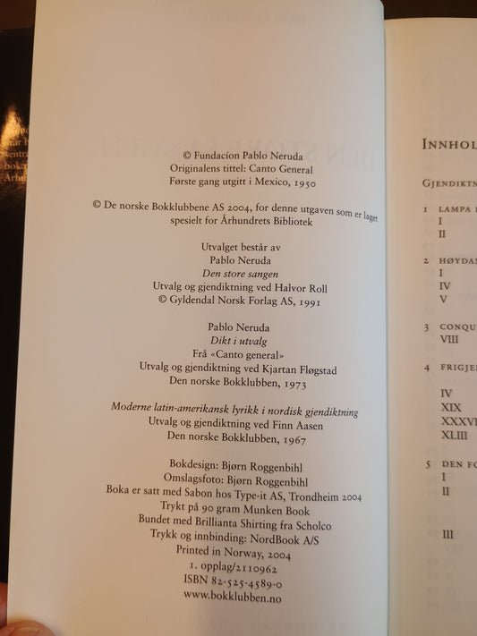 Den store sangen, i utvalg, Pablo Neruda