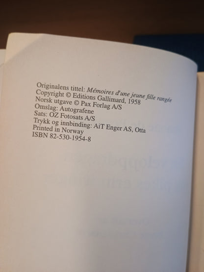 En veloppdragen ung pikes erindringer, Simone de Beauvoir