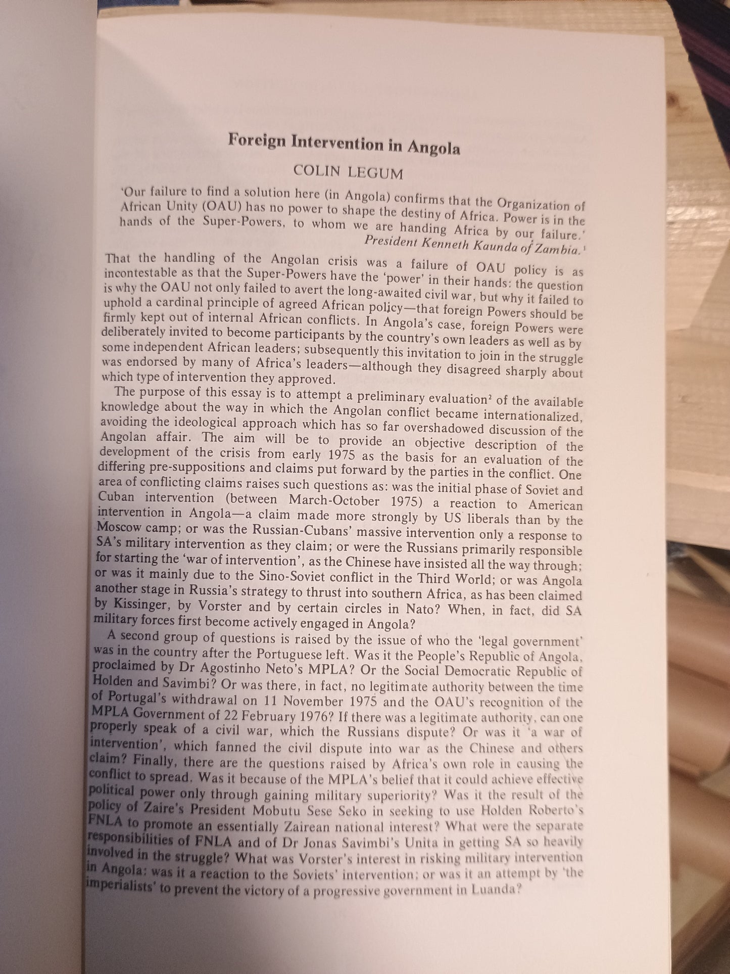 After Angola: The War Over Southern Africa, C. Legum og T. Hodges
