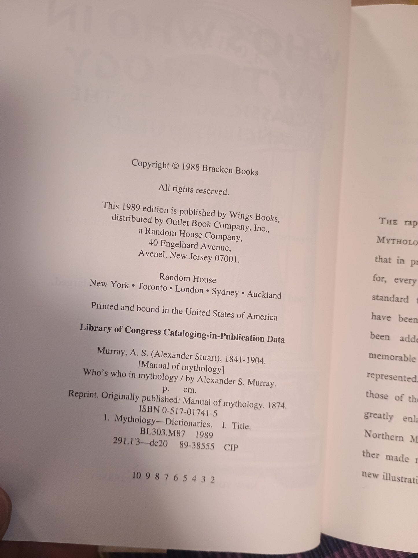 Who's who in mythology: A classic guide to the ancient world, Alexander S. Murray