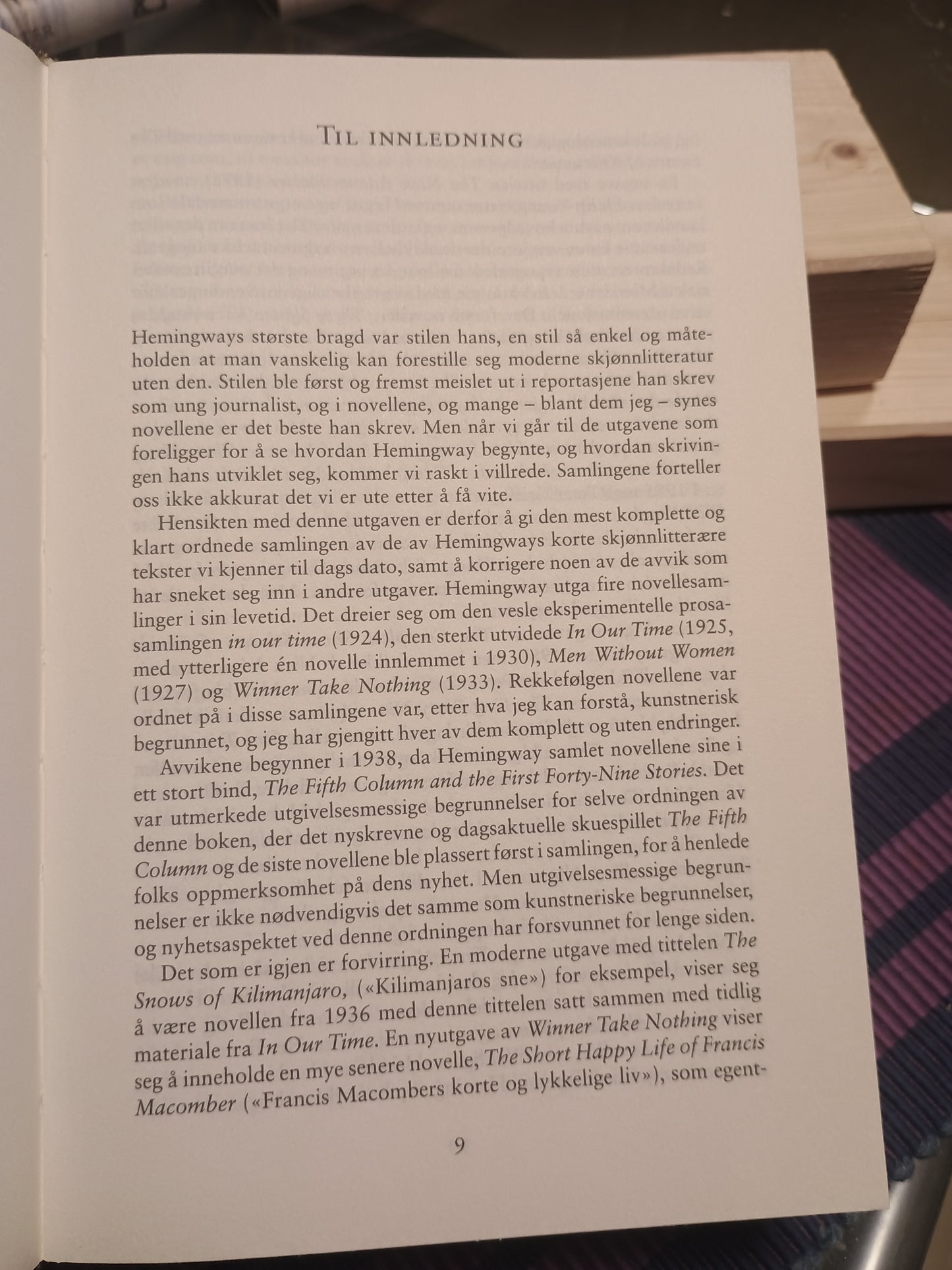 Kort fortalt: Hemingways noveller i samling, Ernest Hemingway