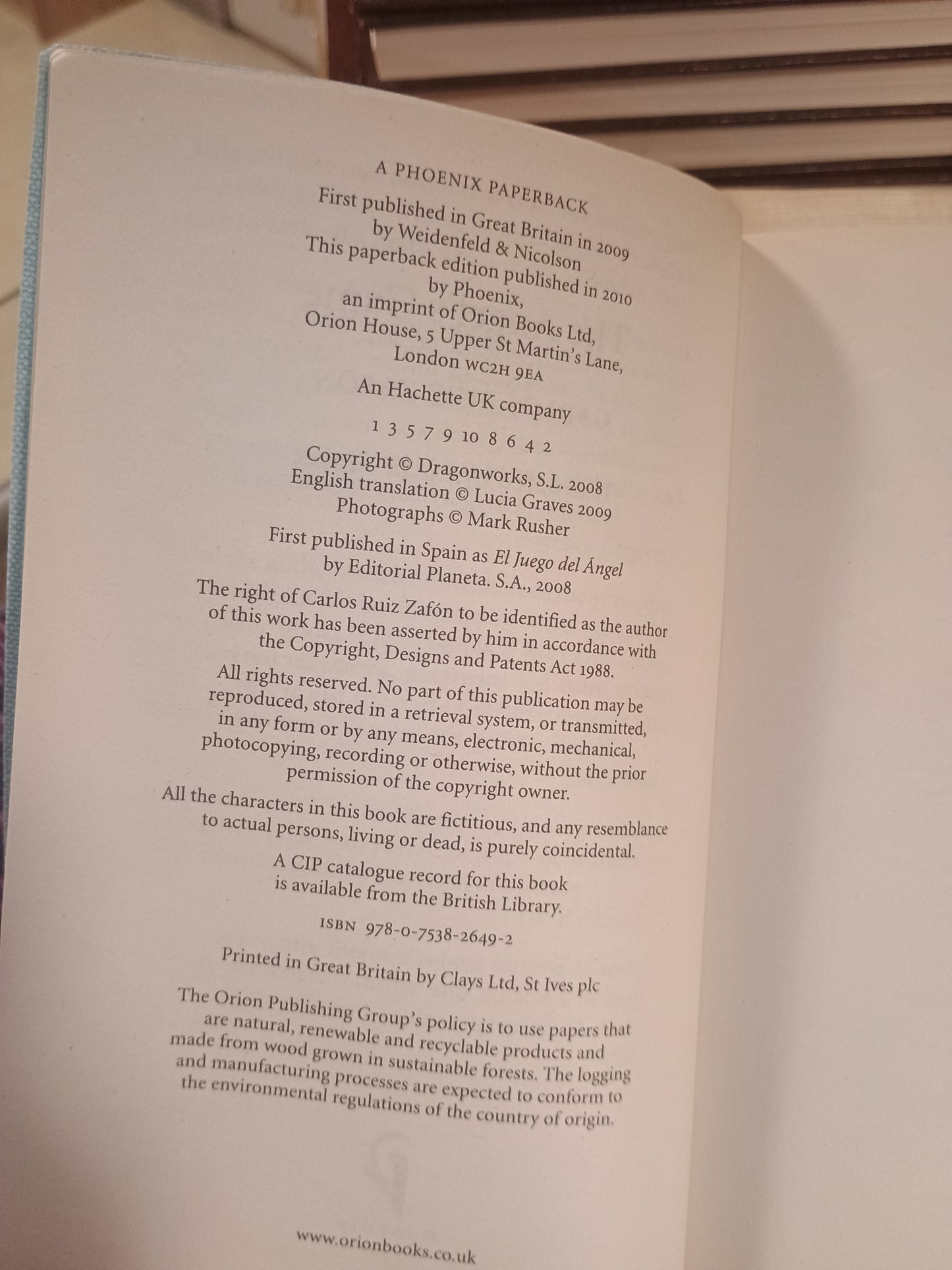 The Angel's Game, Carlos Ruiz Zafón